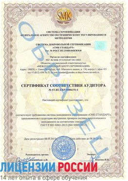 Образец сертификата соответствия аудитора №ST.RU.EXP.00006191-1 Дальнегорск Сертификат ISO 50001